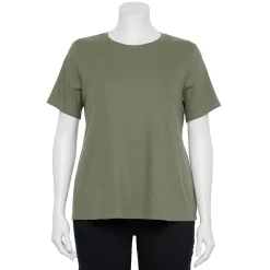 Plus Size Nine West Essential Crewneck Tee -Nine West shop 5525951 Infantry Olive Rib