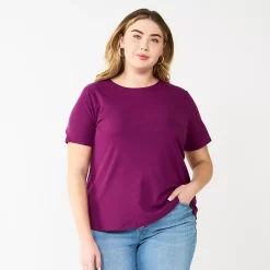 Plus Size Nine West Essential Crewneck Tee -Nine West shop 5525951 Pansy Plum Rib