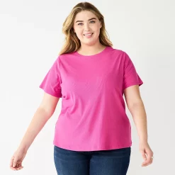 Plus Size Nine West Essential Crewneck Tee -Nine West shop 5525951 Raspberry Soda Rib