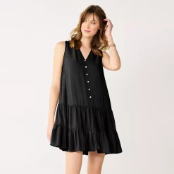 Women's Nine West Button-Front Tiered Drop-Waist Dress -Nine West shop 5531674 Mineral Black