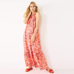 Women's Nine West Tiered Peasant Maxi Dress -Nine West shop 5531866 Coral Abstract Fronds
