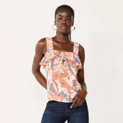 Women's Nine West Squareneck Ruffle Tank -Nine West shop 5532424 Brown Palms