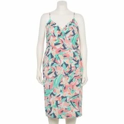 Plus Size Nine West Surplice Midi Dress -Nine West shop 5540018 Abstract Plumeria Teal