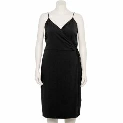 Plus Size Nine West Surplice Midi Dress -Nine West shop 5540018 Mineral Black