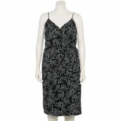 Plus Size Nine West Surplice Midi Dress -Nine West shop 5540018 Tossed Palms Black