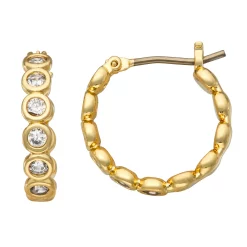 Nine West Gold Tone Simulated Crystal Hoop Earrings