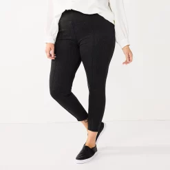 Plus Size Nine West Mid-Rise Ponte Leggings -Nine West shop 5559211 Charcoal Herringbone
