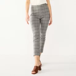 Petite Nine West Side Zip High-Waisted Skinny Ankle Pants -Nine West shop 5569185 Grey Tan Plaid