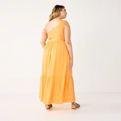 Plus Size Nine West One-Shoulder Smocked Maxi Dress -Nine West shop 5569783 ALT
