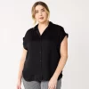 Plus Size Nine West Short Sleeve Easy Lapel Shirt -Nine West shop 5570557 Black