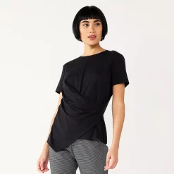 Women's Nine West Asymmetric Short Sleeve Crewneck Top -Nine West shop 5570845 Black