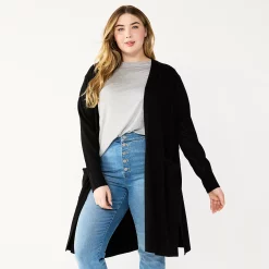 Plus Size Nine West Long Open-Front Cardigan -Nine West shop 5571922 Black