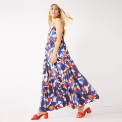 Petite Nine West Print Tiered Maxi Dress