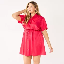Plus Size Nine West Dolman-Sleeve Shirt Dress