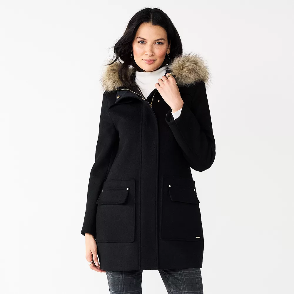 Women's Nine West Faux-Fur Hood Quilted Duffle Coat 3 Women's Nine West Faux-Fur Hood Quilted Duffle Coat