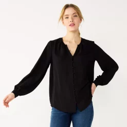 Women's Nine West Button Front Balloon Sleeve Tunic -Nine West shop 5581079 Black