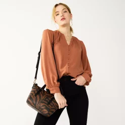 Women's Nine West Button Front Balloon Sleeve Tunic -Nine West shop 5581079 Mocha Frosting