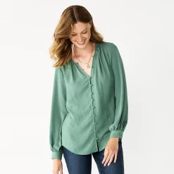 Women's Nine West Button Front Balloon Sleeve Tunic -Nine West shop 5581079 Signature Green