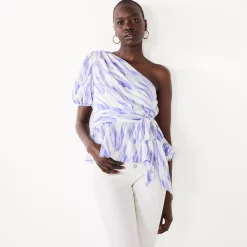 Women's Nine West One-Shoulder Tie Waist Peplum Top -Nine West shop 5581408 Blue Organic