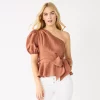 Women's Nine West One-Shoulder Tie Waist Peplum Top -Nine West shop 5581408 Mocha Frosting