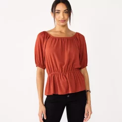 Women's Nine West Puff Sleeve Square Neck Peplum Top -Nine West shop 5594992 Dogwood Leaf
