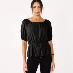 Women's Nine West Puff Sleeve Square Neck Peplum Top -Nine West shop 5594992 Mineral Black