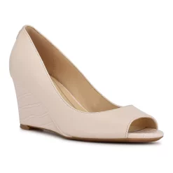 Nine West Cape 9x9 Women's Leather Wedge Heels -Nine West shop 5601128 Chic Cream