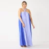 Plus Size Nine West Halter Neck Colorblock Maxi Dress -Nine West shop 5657785 Clematis Blue Combo