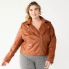 Plus Size Nine West Faux-Leather Moto Jacket -Nine West shop 5683850 Baked Nutmeg
