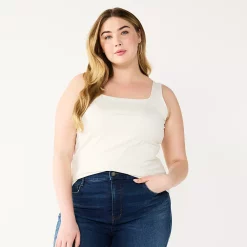 Plus Size Nine West Sculpt Squareneck Tank -Nine West shop 5684852 Daisy Dew