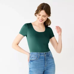 Women's Nine West Sculpt Short Sleeve Scoopneck Bodysuit -Nine West shop 5685482 Lavish Green