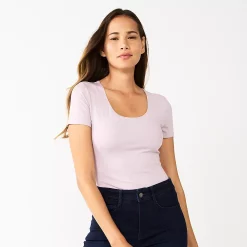 Women's Nine West Sculpt Short Sleeve Scoopneck Bodysuit -Nine West shop 5685482 Lilac Bellflower