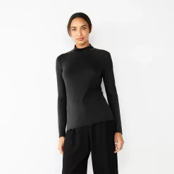 Women's Nine West Long Sleeve Fitted Turtleneck Top -Nine West shop 5691570 Mineral Black