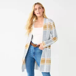 Women's Nine West Jacquard Long Cardigan -Nine West shop 5692188 Gray Plaid
