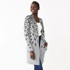 Women's Nine West Jacquard Long Cardigan -Nine West shop 5692188 Grey Cheetah