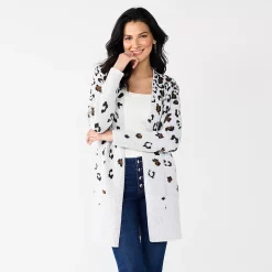 Women's Nine West Jacquard Long Cardigan -Nine West shop 5692188 White Cheetah