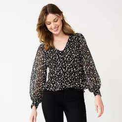 Women's Nine West Long Sleeve V-Neck Button Front Blouse -Nine West shop 5692662 Small Animal