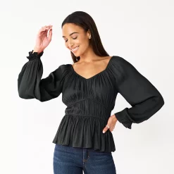 Women's Nine West Long Sleeve Sweetheart Peplum Top -Nine West shop 5697209 Mineral Black