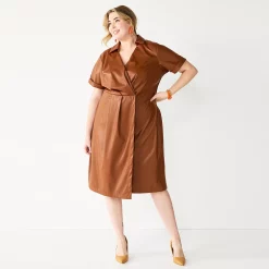 Plus Size Nine West Faux Leather Midi Dress