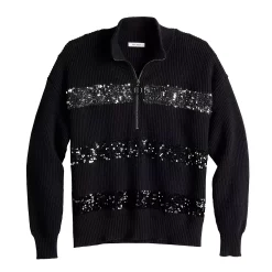 Women's Nine West Quarter Zip Sequin Stripe Pullover Sweater -Nine West shop 5713489 ALT5