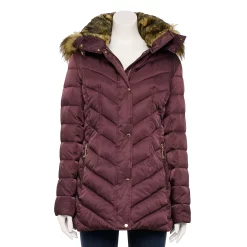 Women's Nine West Faux-Fur Hood Puffer Jacket -Nine West shop 5725591 Red
