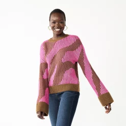 Women's Nine West Patterned Crewneck Sweater -Nine West shop 5731865 Always Pink Combo