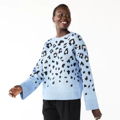 Women's Nine West Patterned Crewneck Sweater -Nine West shop 5731865 Blue Leopard