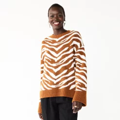 Women's Nine West Patterned Crewneck Sweater -Nine West shop 5731865 Brown Zebra Stripe