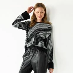 Women's Nine West Patterned Crewneck Sweater -Nine West shop 5731865 Mineral Black Combo