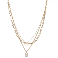 Nine West 3 Row Pave Padlock Necklace