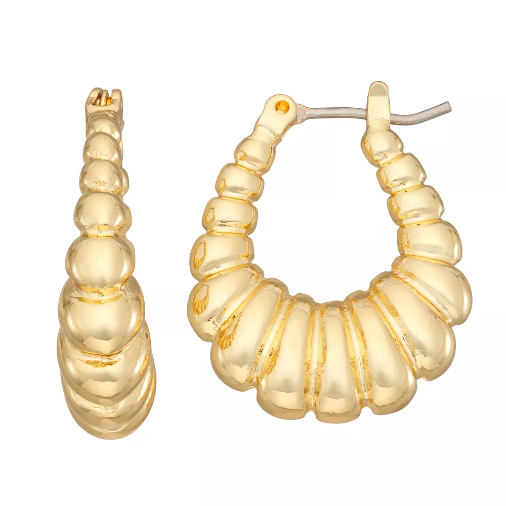 Nine West Gold Tone Croissant Oval Hoop Earrings 3 Nine West Gold Tone Croissant Oval Hoop Earrings