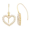 Nine West Gold Tone Simulated Pearl Heart Threader Earrings -Nine West shop 5807424