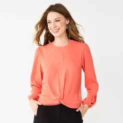 Women's Nine West Long Sleeve Twist Front Top -Nine West shop 5812797 Marine Coral
