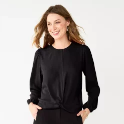 Women's Nine West Long Sleeve Twist Front Top -Nine West shop 5812797 Mineral Black